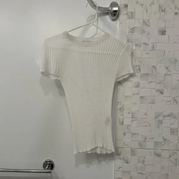 Zara See-Through Mesh Ribbed White T-Shirt Size S - Picture 3 of 4